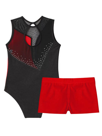 Kids Girls 2pcs Sleeveless Colorblock Leotard and Shorts Dance Set