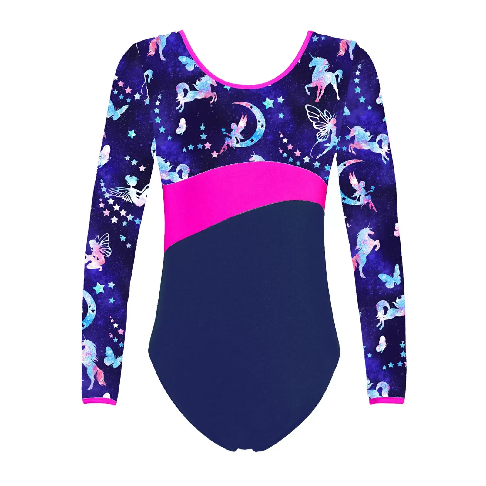 Kids Girls Long Sleeves Stars One-piece Gymnastics Leotard