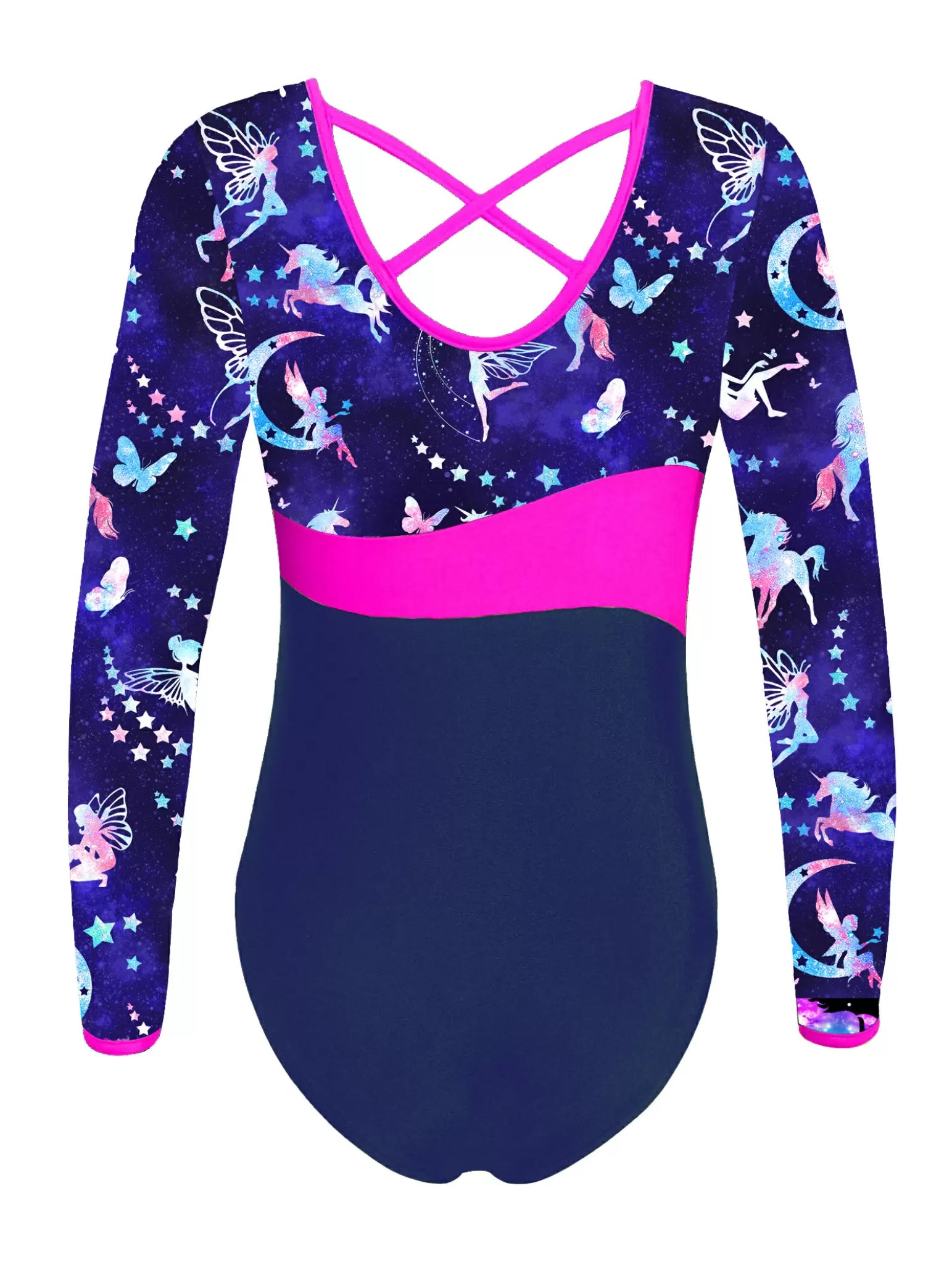 Kids Girls Long Sleeves Stars One-piece Gymnastics Leotard