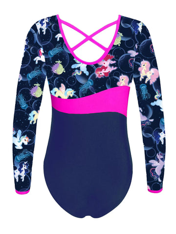 Kids Girls Long Sleeves Stars One-piece Gymnastics Leotard