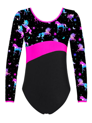 Kids Girls Long Sleeves Stars One-piece Gymnastics Leotard