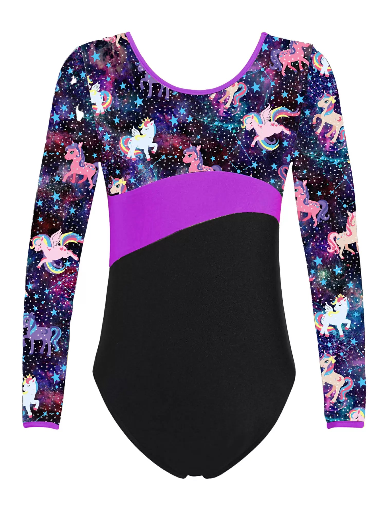 Kids Girls Long Sleeves Stars One-piece Gymnastics Leotard