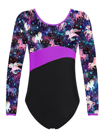 Kids Girls Long Sleeves Stars One-piece Gymnastics Leotard