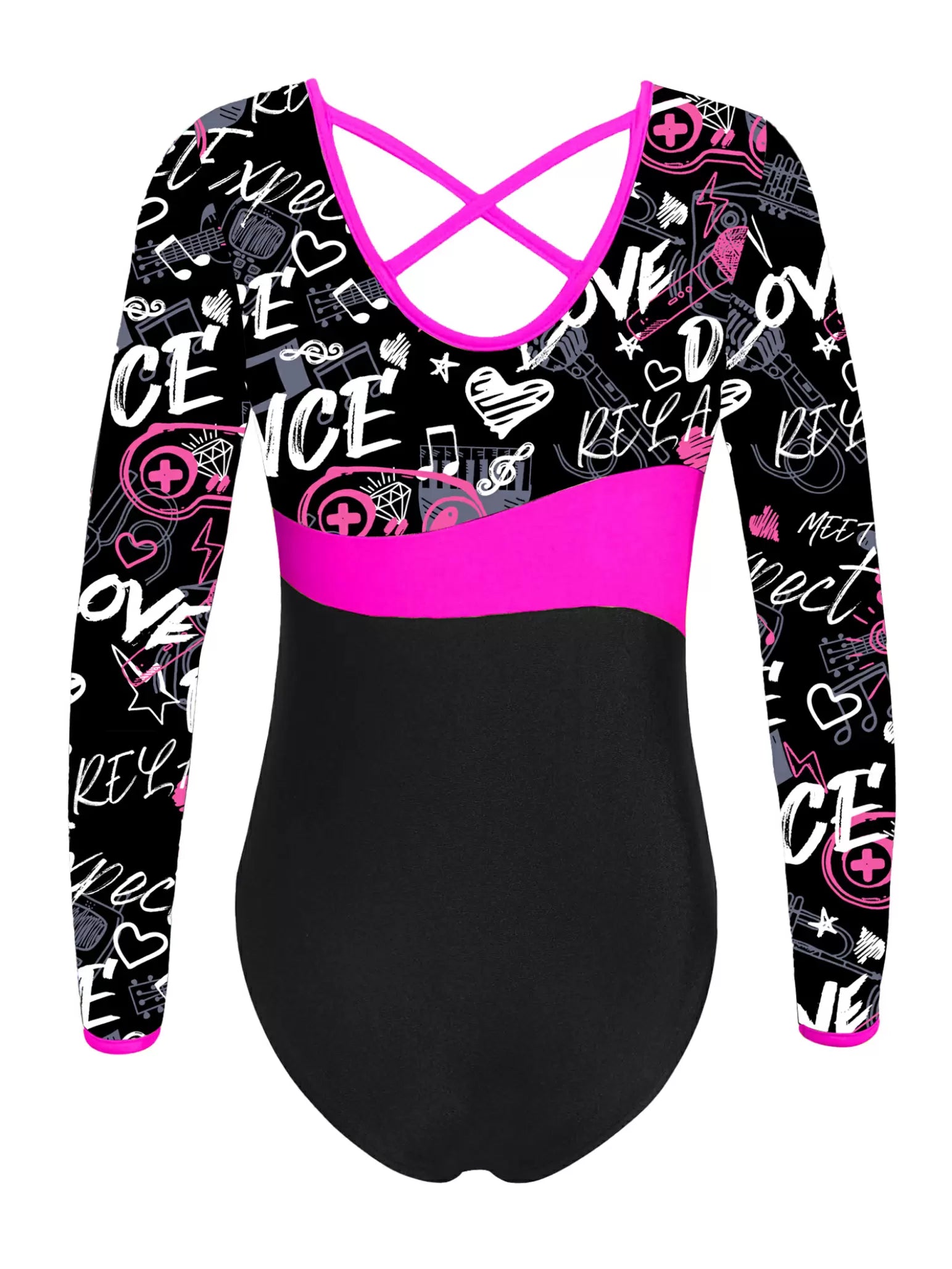 Kids Girls Long Sleeves Stars One-piece Gymnastics Leotard