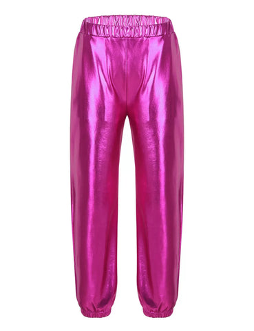 Kids Girls Glossy Metallic Ankle Banded Jazz Dance Pants