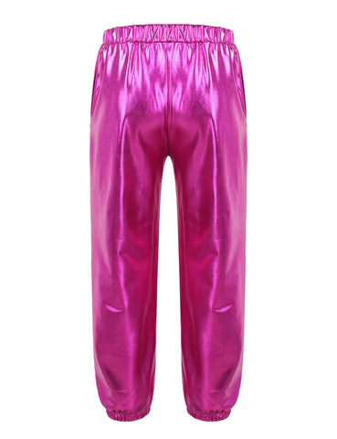 Kids Girls Glossy Metallic Ankle Banded Jazz Dance Pants