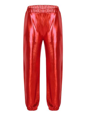 Kids Girls Glossy Metallic Ankle Banded Jazz Dance Pants