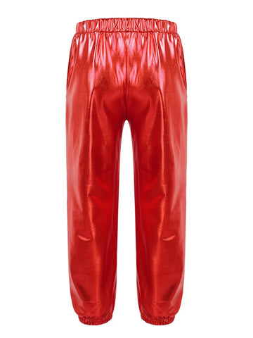 Kids Girls Glossy Metallic Ankle Banded Jazz Dance Pants