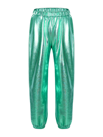 Kids Girls Glossy Metallic Ankle Banded Jazz Dance Pants