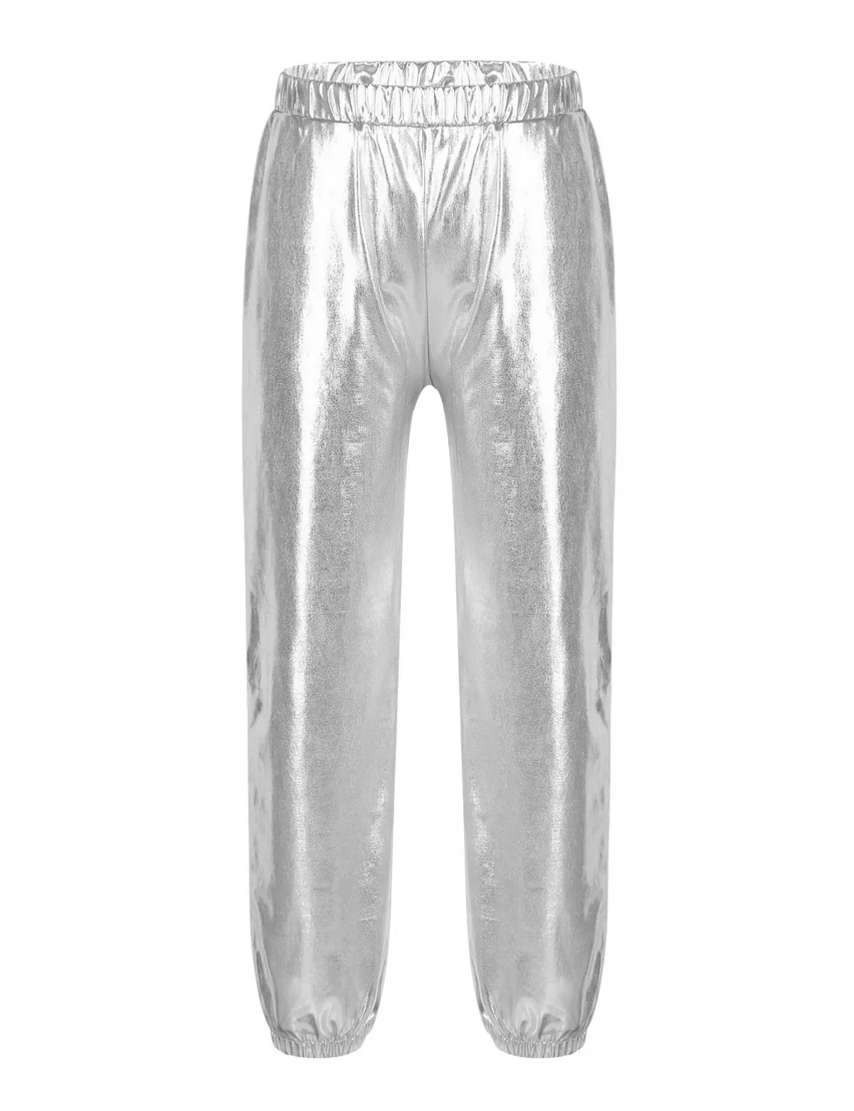 Kids Girls Glossy Metallic Ankle Banded Jazz Dance Pants