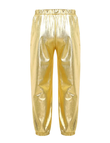 Kids Girls Glossy Metallic Ankle Banded Jazz Dance Pants