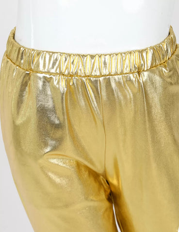 Kids Girls Glossy Metallic Ankle Banded Jazz Dance Pants