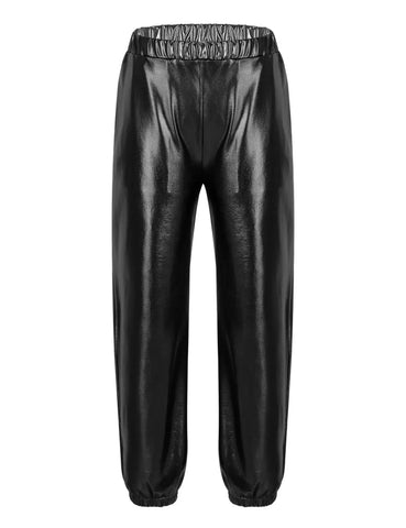 Kids Girls Glossy Metallic Ankle Banded Jazz Dance Pants