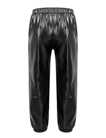 Kids Girls Glossy Metallic Ankle Banded Jazz Dance Pants