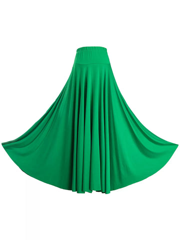 Women Solid Color Ruffle Lyrical Dance Maxi Skirts