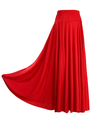 Women Solid Color Ruffle Lyrical Dance Maxi Skirts