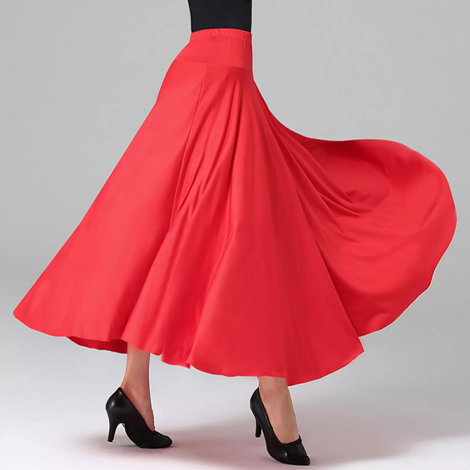 Women Solid Color Ruffle Lyrical Dance Maxi Skirts