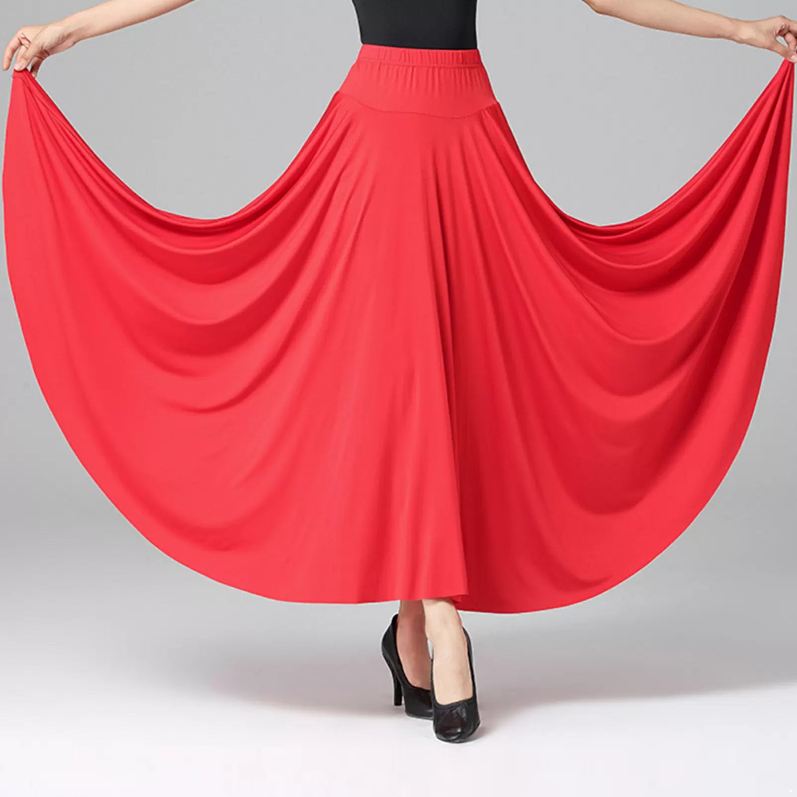 Women Solid Color Ruffle Lyrical Dance Maxi Skirts