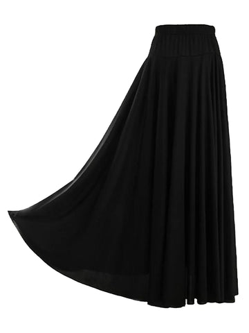 Women Solid Color Ruffle Lyrical Dance Maxi Skirts