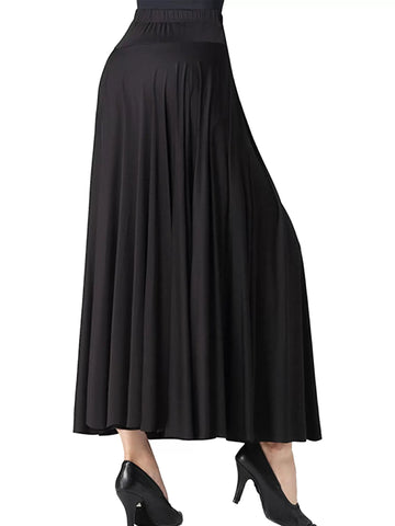 Women Solid Color Ruffle Lyrical Dance Maxi Skirts