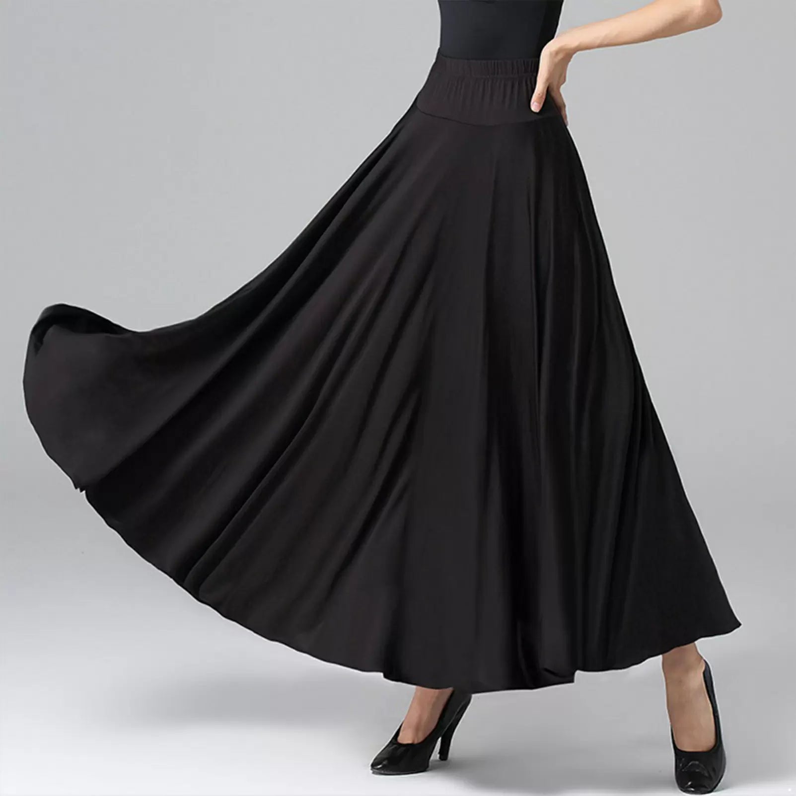 Women Solid Color Ruffle Lyrical Dance Maxi Skirts