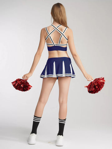 Women Sleeveless Crop Top and Pleated Skirt Cheerleader Dance Sets