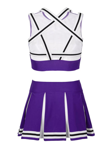 Women Sleeveless Crop Top and Pleated Skirt Cheerleader Dance Sets