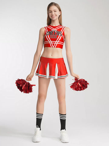 Women Sleeveless Crop Top and Pleated Skirt Cheerleader Dance Sets