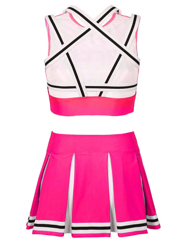 Women Sleeveless Crop Top and Pleated Skirt Cheerleader Dance Sets