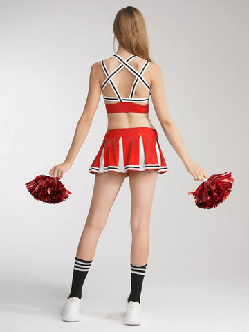 Women Sleeveless Crop Top and Pleated Skirt Cheerleader Dance Sets