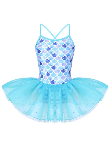 Kids Girls Shiny Mermaid Ballet Dance Tutu Dress