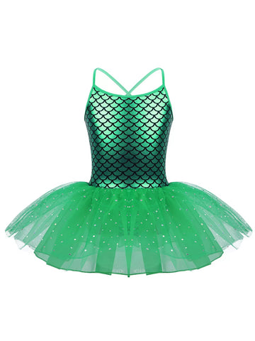 Kids Girls Shiny Mermaid Ballet Dance Tutu Dress