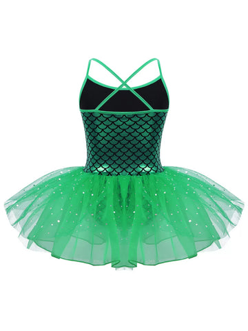 Kids Girls Shiny Mermaid Ballet Dance Tutu Dress