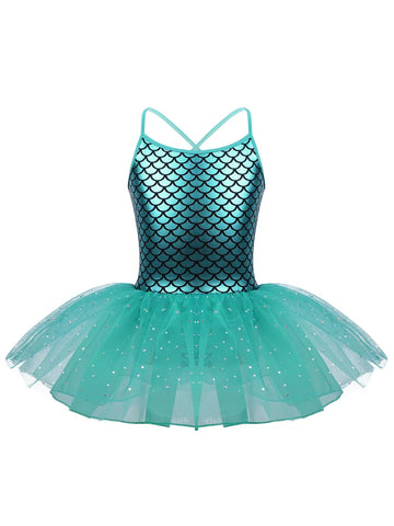 Kids Girls Shiny Mermaid Ballet Dance Tutu Dress