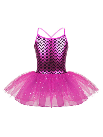 Kids Girls Shiny Mermaid Ballet Dance Tutu Dress