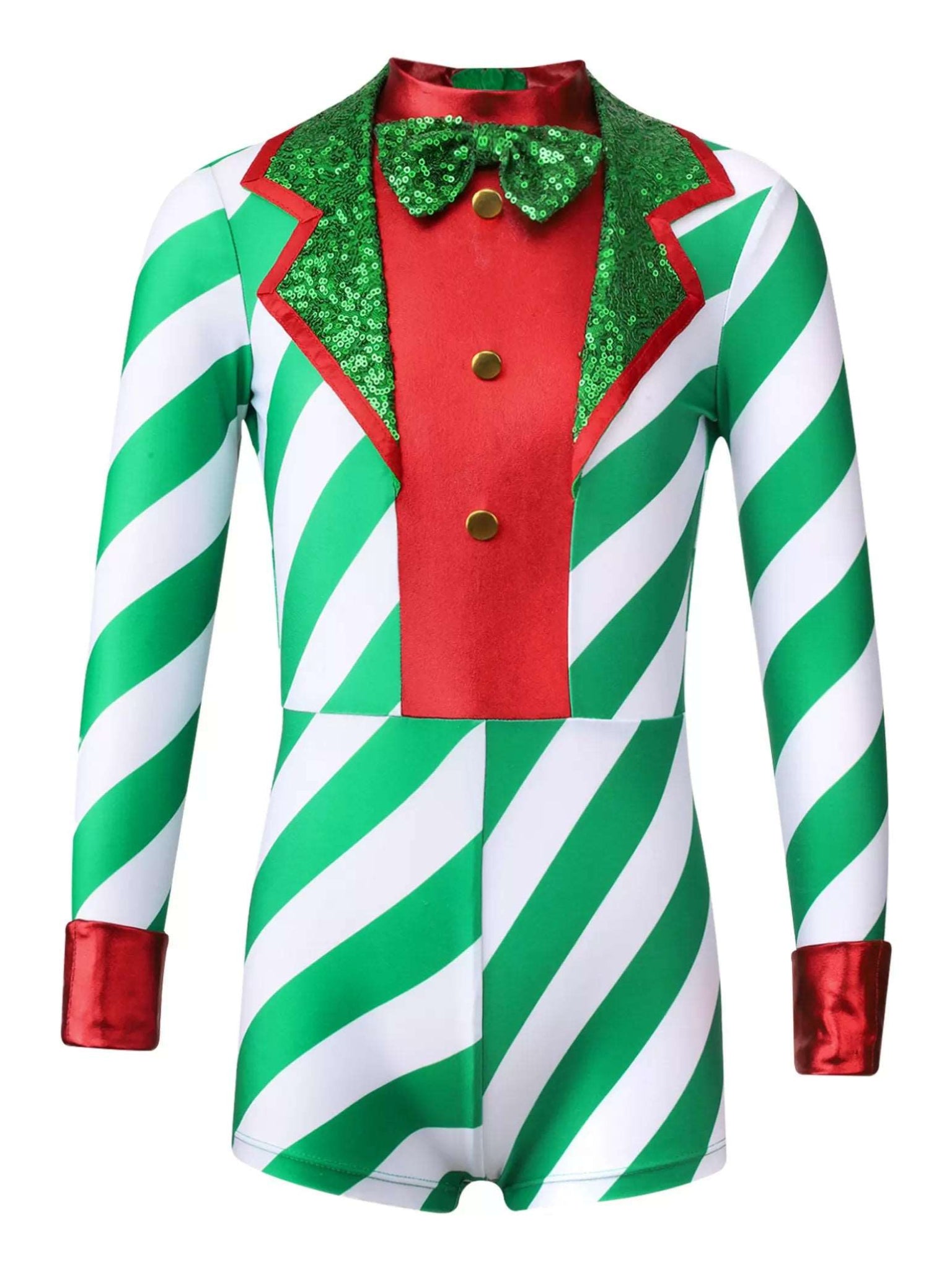 Girls Christmas Candy Cane Costume One Piece Striped Leotard Jumpsuit - TSSOE