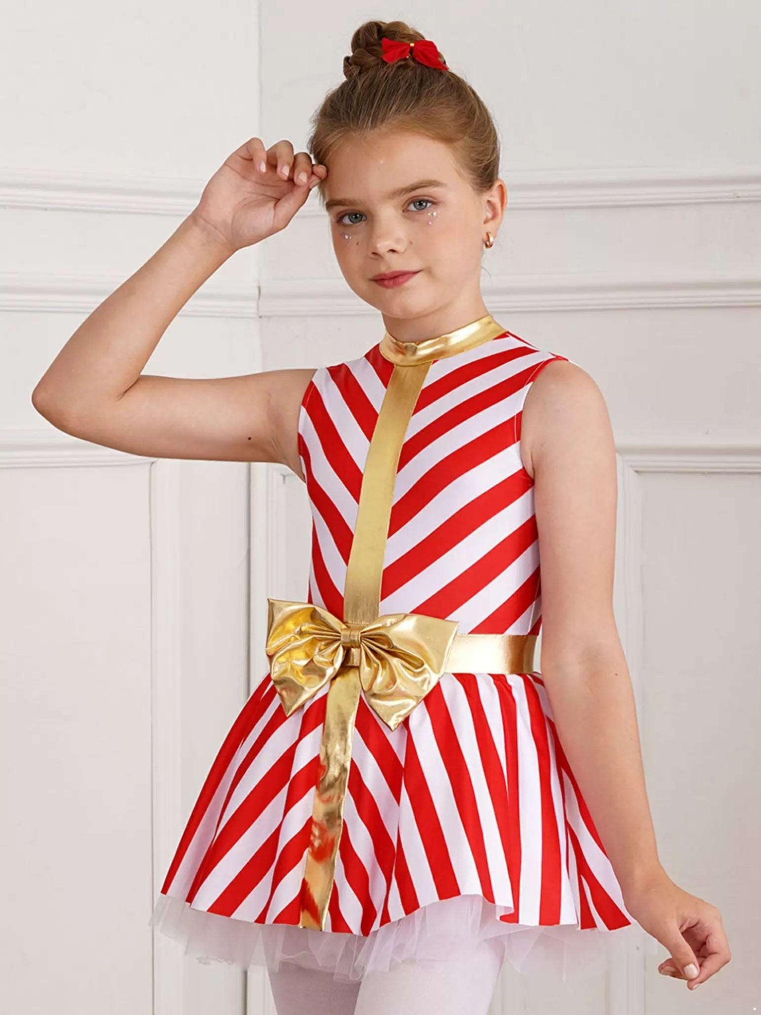 Girls Christmas Candy Cane Costume Xmas Dance Stage Performance Dress - TSSOE