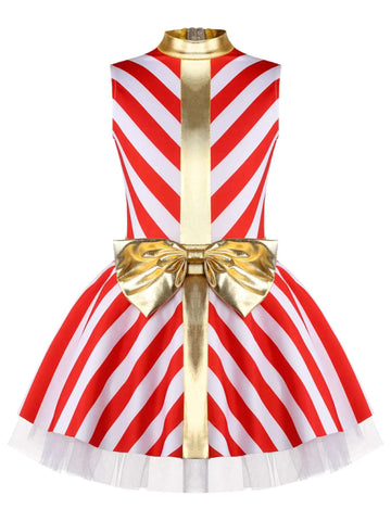 Girls Christmas Candy Cane Costume Xmas Dance Stage Performance Dress - TSSOE