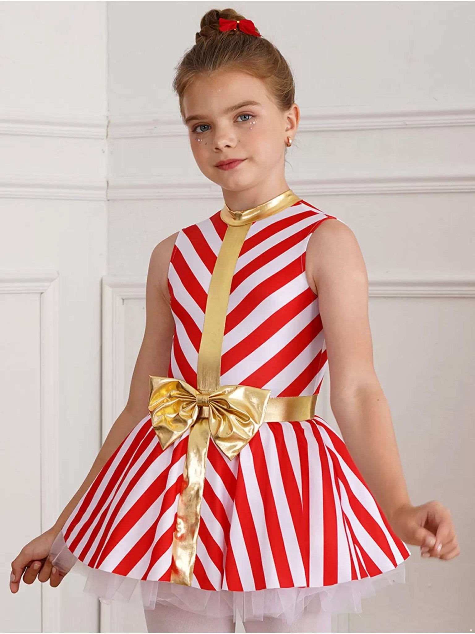 Girls Christmas Candy Cane Costume Xmas Dance Stage Performance Dress - TSSOE