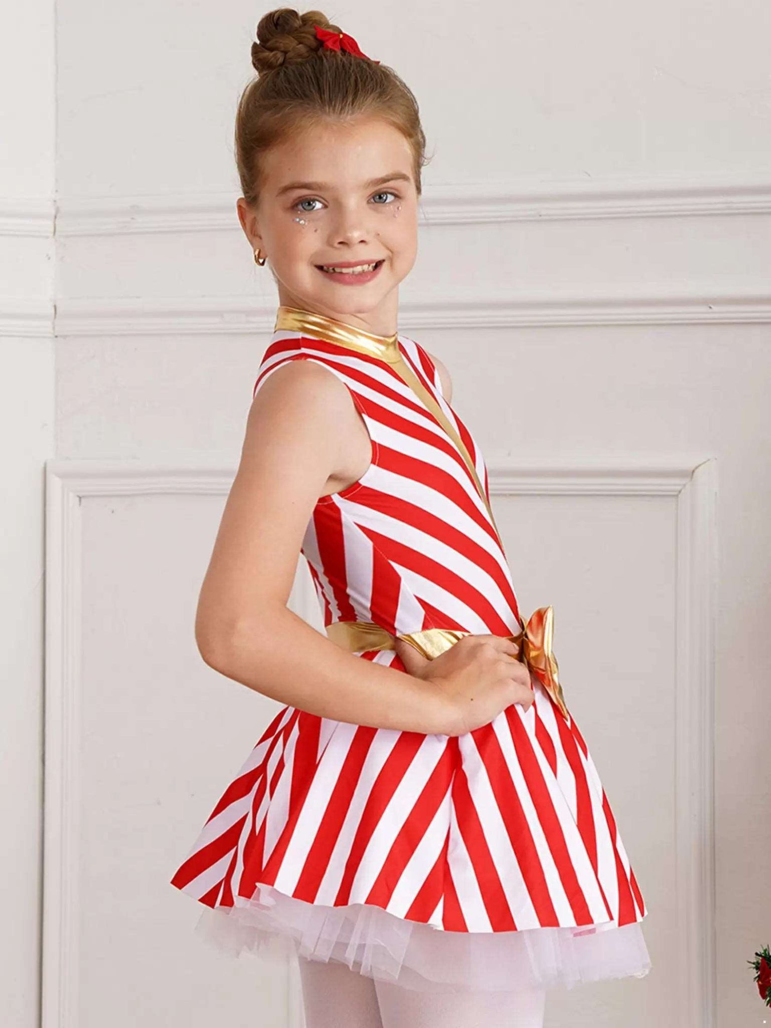 Girls Christmas Candy Cane Costume Xmas Dance Stage Performance Dress - TSSOE