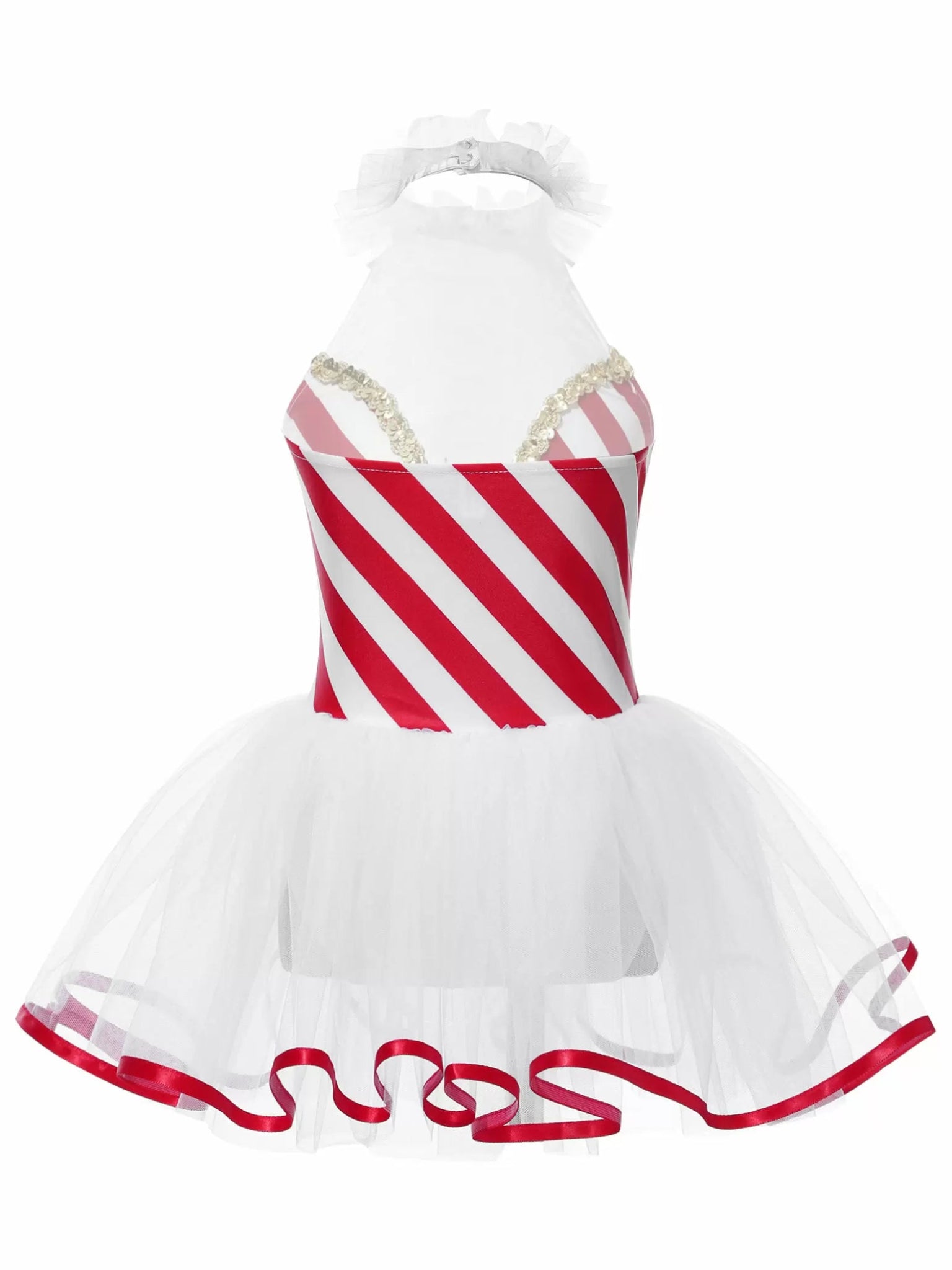 Girls Christmas Costume Candy Cane Striped Tutu Dress Leotatd - TSSOE