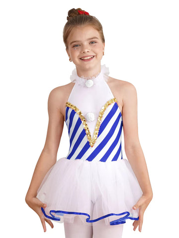 Girls Christmas Costume Candy Cane Striped Tutu Dress Leotatd - TSSOE