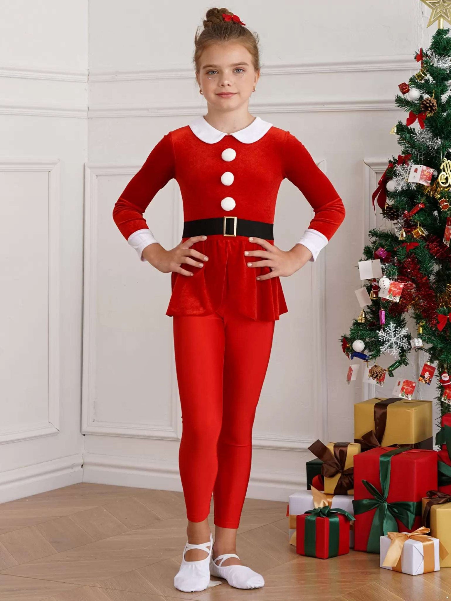 Girls Christmas Costume Mrs Santa Claus Jumpsuit for Cosplay Party - TSSOE