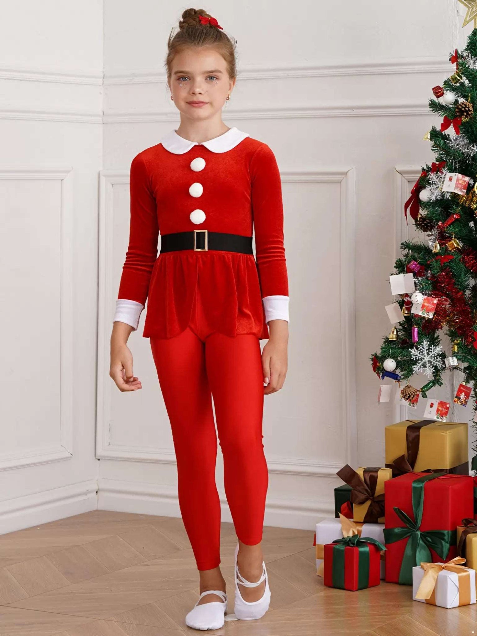 Girls Christmas Costume Mrs Santa Claus Jumpsuit for Cosplay Party - TSSOE