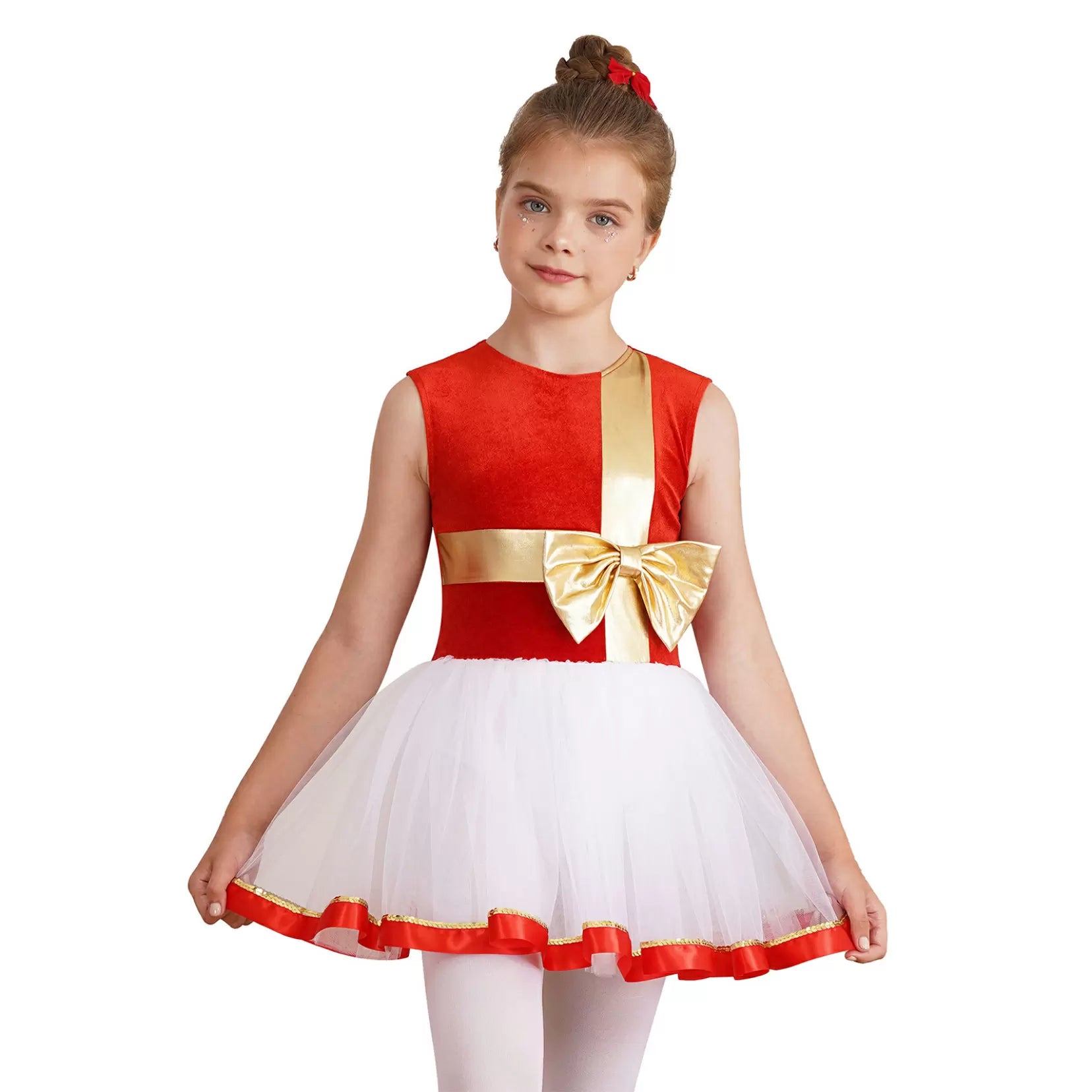 Girls Christmas Costume Xmas Dance Ice Skating Tutu Dress Leotard - TSSOE