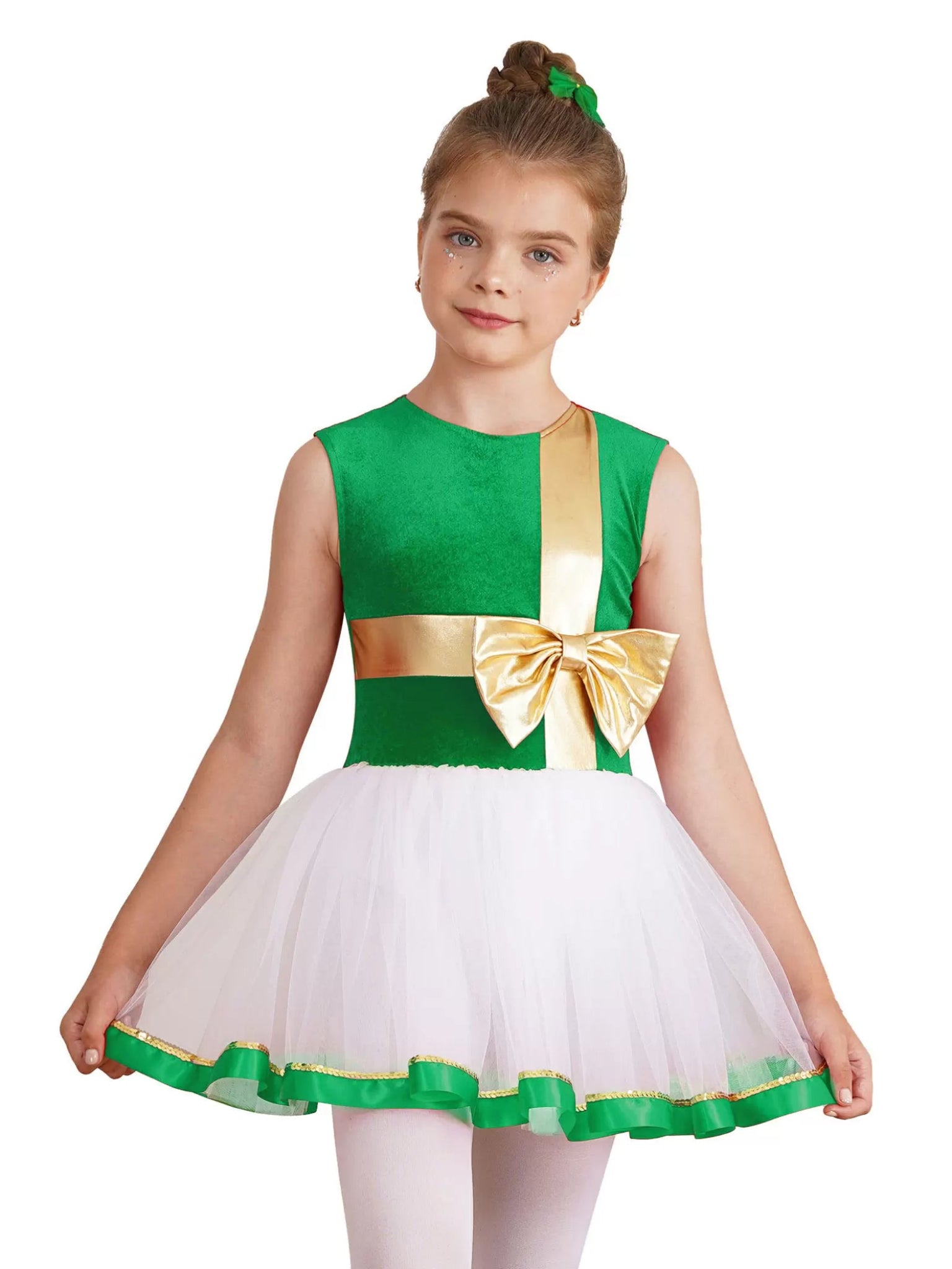 Girls Christmas Costume Xmas Dance Ice Skating Tutu Dress Leotard - TSSOE