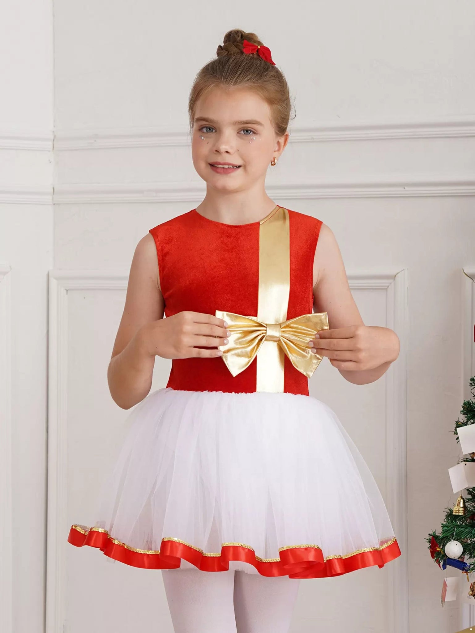 Girls Christmas Costume Xmas Dance Ice Skating Tutu Dress Leotard - TSSOE