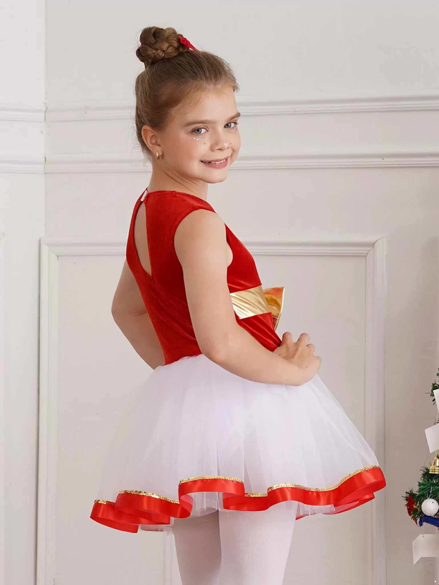 Girls Christmas Costume Xmas Dance Ice Skating Tutu Dress Leotard - TSSOE