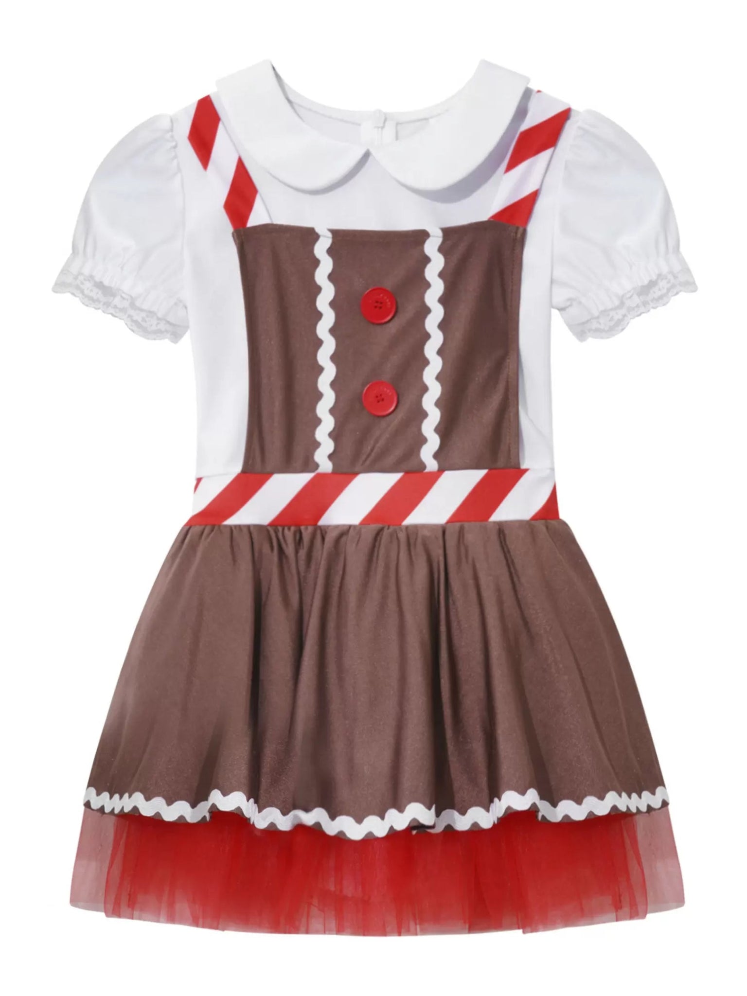 Girls Christmas Gingerbread Man Costume Suspenders Apron Tutu Dress - TSSOE