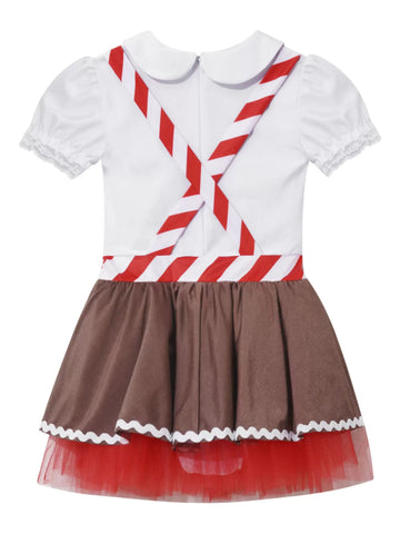 Girls Christmas Gingerbread Man Costume Suspenders Apron Tutu Dress - TSSOE